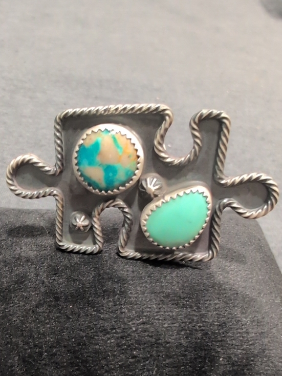 Native American Jewelry - Navajo Made Turquoise Autism Awareness Puzzle-Style Statement Ring